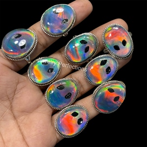 High Quality Natural New Aurora <b>Opal</b> Alien Head <b>Rings</b> Lot Wholesale Brass Gemstone Fashion <b>Ring</b> Waterproof Jewelry - Product Image 2