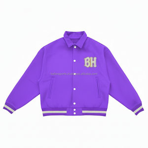 Chaqueta universitaria de lana de lujo 420 GSM Color púrpura parche de letra personalizado bordado forro interior suave chaquetas universitarias para mujer - Product Image 1