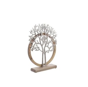 Sculpture d'arbre en métal artisanale inspirée de la nature, vendue à chaud, dans un cadre circulaire en bois, art inspiré de la nature, décoration de table pour la maison - Product Image 1