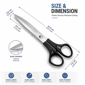 Tijeras de Corte Resistentes de 8 Pulgadas, Acero Inoxidable, Hoja Afilada, para Oficina, Hogar, Manualidades, Tela, Papel, con Agarre Duradero - Product Image 3