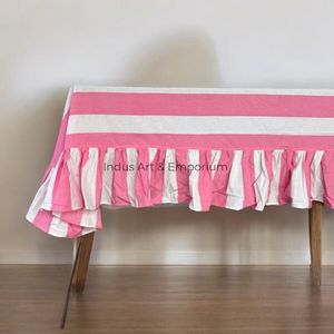 Indian Handmade Premium Quality Eco-Friendly Floral Pattern Cotton Pink <b>Table</b> <b>Cover</b> Customizable Size & Color for Weddings - Product Image 4