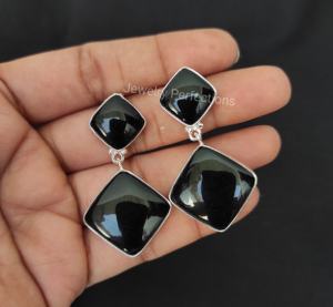 Bold Fine Jewelry Black Onyx Natural Stones <b>Huggie</b> Stud Earrings Fashion Drop Design <b>Sterling</b> <b>Silver</b> Plating Factory Price - Product Image 1
