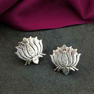 Conjunto de aretes grandes de loto de plata oxidada tribal gitana étnica Antigua India para mujer - Product Image 4