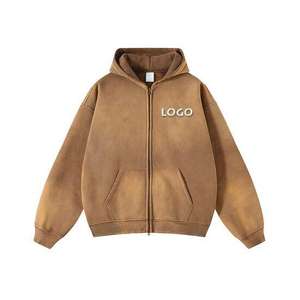 New Fashion Streetwear <b>Vintage</b> <b>Hoodie</b> Cotton Sun Faded Acid Wash <b>Hoodie</b> French Terry Blank Cropped <b>Zip</b> <b>up</b> Boxy <b>Hoodie</b> for Men - Product Image 5