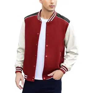 Veste de baseball universitaire en laine/cuir personnalisée en couleur pleine pour hommes, fine, respirante, pour l'extérieur, avec broderie personnalisée - Product Image 1