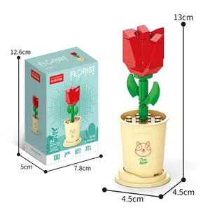 EPT $1 Dollar Promotion Toys Flower Potted Plant Building Blocks Diy Assembly Plastic Desktop Girls Training Educational Toy