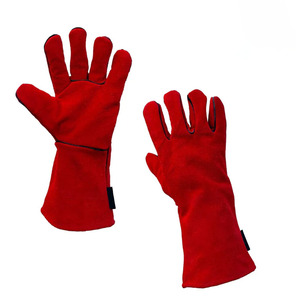 Guantes de Soldadura Rojos de Cuero Vacuno, Resistentes a la Abrasión, Suaves y Cómodos, Protección para las Manos, Guantes de Construcción - Product Image 1