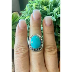 Handmade Boho Royston Turquoise & Sterling <b>Silver</b> <b>Ring</b> Navajo Made <b>Statement</b> Piece for Everyday Wear IGI Certified Size 8.5 - Product Image 2