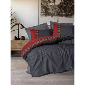 Ensemble housse de couette double en coton Lienzo Anthracite 8680108078242 - Product Image 1