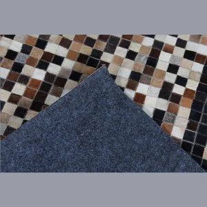 Premium Cowhide Tile Patchwork Abstract Rug-<b>Large</b> Handmade Thin <b>Plush</b> Carpet for Living Room and Bedroom - Product Image 6