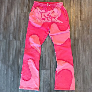 Pantalon de survêtement évasé en éponge 100% coton pour hommes lavage à l'acide personnalisé décoloration couleur unie taille moyenne taille élastique Hip Hop décontracté - Product Image 6