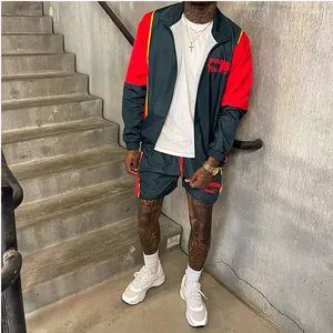 ODM hommes Logo personnalisé coupe-vent en nylon survêtement respirant Satin coupe-vent fermeture éclair veste deux pièces Shorts ensembles imprimés - Product Image 3