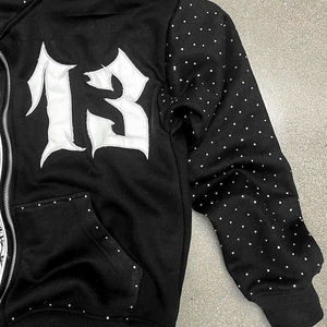 Sweat à capuche à fermeture éclair complète pour hommes avec logo personnalisé estampé Streetwear imprimé lourd sans ficelle Sweat à capuche Plus Options - Product Image 3