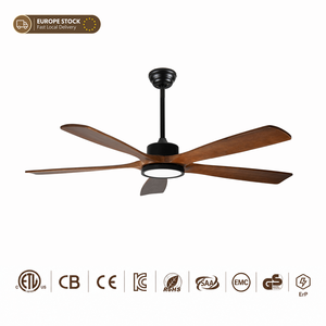 Ventilateur de plafond en bois massif de 60 pouces avec lumière, 5 pales, moteur DC, télécommande et contrôle par application pour salon - Stock Europe - Product Image 5