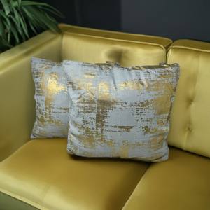 Set di 2 Cuscini Decorativi per Divano da Interno 40x40 cm con Stampa Floreale e Foglie Ricamata, Grigio e Oro, con Imbottitura - Product Image 2