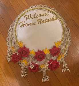 Personalized Griha Pravesh Housewarming Baby Welcome Sign Handprint <b>Wall</b> Hanging Elegant Wedding Lakshmi Charan Home <b>Decor</b> - Product Image 1
