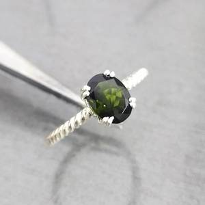 Piedra de turmalina verde sólida Plata de Ley 925 banda trenzada mujer chica compromiso anillo de bodas al por mayor a granel - Product Image 5