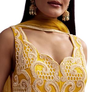 Filet de moutarde Palazzo costume avec moti et coupe Dana Work vente en gros vêtements ethniques pour femmes OEM usine de vêtements fournisseur en vrac mode - Product Image 2