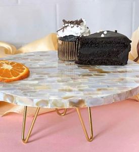 Elegant ARTISAN <b>CRAFT</b> Mother Pearl Cake Stand Handcrafted Eco-Friendly Dessert Stand Inlaid Shell Detailing Customizable Size - Product Image 6