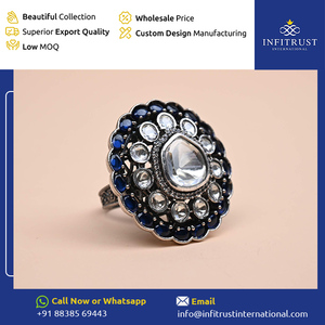 Fournisseur indien vendant des bagues plaquées oxydées en argent sterling 925 fabriquées à la main en pierre de moissanite blanche et bleue au prix le plus bas - Product Image 2