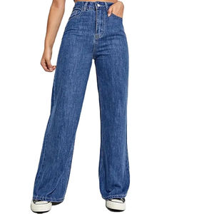 2025 venta al por mayor de ropa de moda de calidad superior pantalones de mezclilla de mujer cremallera personalizada Fly Ripped detalle pantalones vaqueros sueltos de pierna ancha - Product Image 1