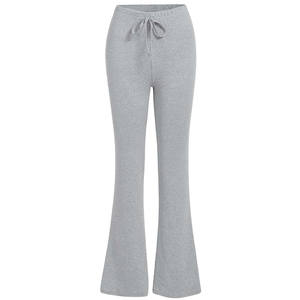 2025 dernière conception personnalisée de haute qualité pantalon évasé coupe régulière pantalon été plat avant 100% coton OEM femmes pantalons - Product Image 1
