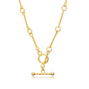 T Lock diseño 22K chapado en oro único al por mayor turco hecho a mano 925 collar de cadena de plata esterlina para dama joyería fina - Product Image 3