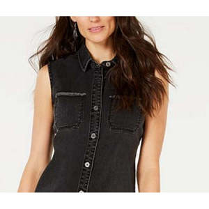 Style & Co Abito camicia corto da donna nero senza maniche con colletto, taglia 16, in denim con tasche, stile semplice e alla moda - Product Image 2