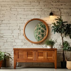 Trang trí vòng tròn gỗ gương Đặt vòng khung gỗ giữa thế kỷ thẩm mỹ phòng khách và lối vào - Product Image 5