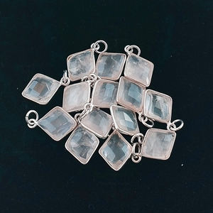 Colgante facetado de cuarzo rosa de Plata de Ley 925 con bisel chapado en oro, abalorio de rombo para la fabricación de joyas de piedra natal de octubre - Product Image 6