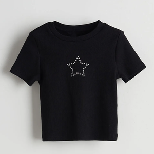 Service OEM T-shirt en strass pour femmes T-shirt en strass à séchage rapide nouveauté T-shirt en strass - Product Image 2