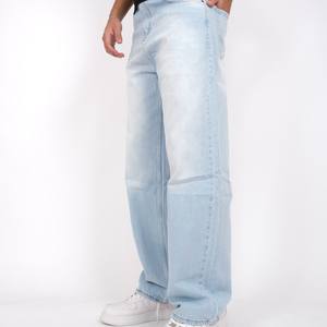 Pantalones de mezclilla holgados de cintura alta de diseño personalizado para hombre, ropa de calle, bolsillos elásticos de algodón lavado estampados, Hip Hop recto caliente - Product Image 1