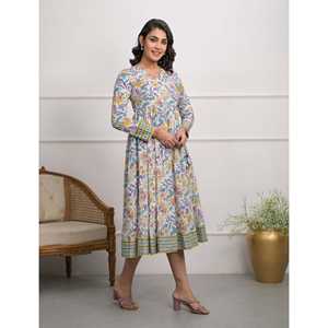 Vestido Largo Blanco de Algodón Angrakha, Estampado Boho Hippie, Cintura Imperio, Transpirable, Alta Calidad, Casual, para Fiesta, Talla XS, para Uso Diario en Club - Product Image 5