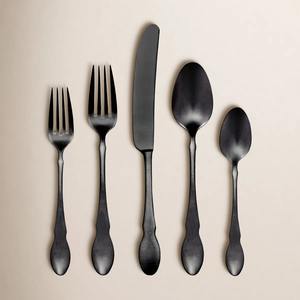 Argenterie de luxe écologique en satin noir, poignées en forme de larme, fourchettes, cuillères, couteaux robustes, ustensiles en bois modernes, minimaliste - Product Image 4