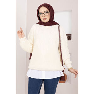 Pull en maille torsadée longue pour femme, style décontracté, imprimé rayé respirant sur le devant, idéal pour l'automne et l'hiver - Product Image 2