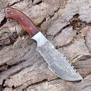 Cuchillo de caza Tracker de Damasco de espiga completa, el más vendido, hecho a mano con mango de madera de palisandro, logotipo OEM, hoja fija multifunción para camping - Product Image 6