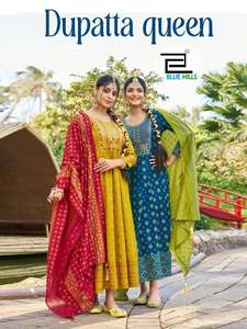 Traje hecho a mano de puntada completa, vestido bordado con Secuencia de hilo y Zari de rayón pesado con estampado de lámina de Chanderi Dupatta listo para usar - Product Image 3