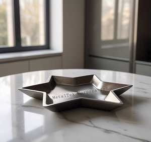 Bandeja de Metal de Estilo Exclusivo de Alta Calidad, Bandeja de Servicio de Aluminio con Forma de Estrella Única, Diseño Moderno para Regalo Decorativo de Boda o Fiesta - Product Image 4
