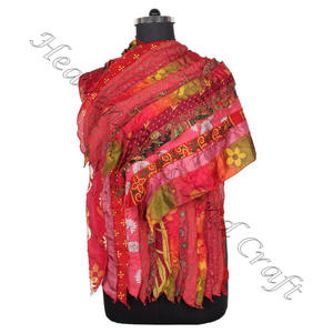 Écharpe Vintage en soie, nouveau Design, Sari, 15 bandes, enveloppes recyclées, fabricant en gros indien, 2023 - Product Image 2