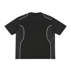 เสื้อยืดสตรีทแวร์วินเทจผ้าตาข่ายตัดต่อผ้าฝ้ายลำลองระบายอากาศได้ดีแขนสั้นสำหรับผู้ชาย สามารถสั่งทำพร้อมโลโก้ได้ - Product Image 1