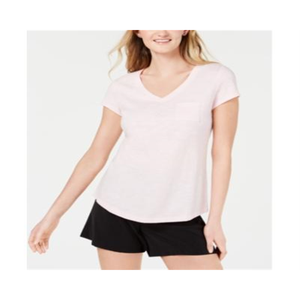 T-shirt da donna Maison Jules rosa 100% cotone scollo a V vestibilità slim taglia 2XL con taschino, traspirante, leggera, lunghezza crop, in jersey - Product Image 1