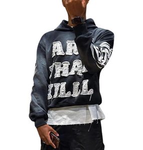 Sudaderas con capucha y pantalones de chándal con bordado desgastado, estilo callejero lavado con ácido personalizado, 2 uds., diseño personalizado para entrenamiento - Product Image 4
