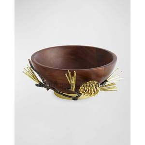 Handcrafted Wooden Salad <b>Bowl</b> with Metal Stand Polished Finished and <b>Deep</b> Design Perfect for Tossing and Serving Salad in Style - Product Image 3