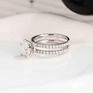 925 Plata corazón corte Original Moissanite solitario anillo eternidad doble banda aniversario fiesta diamante joyería regalo para socio - Product Image 4