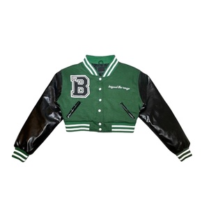 Sustainable OEM Chenille Embroidery Leather Print Streetwear Baseball Custom Logo Lady Cropped Bomber Varsity <b>Jacket</b> for Women - Product Image 3