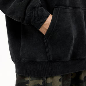 Haute qualité 100% coton Streetwear pull lavage à l'acide à capuche soleil fané poches en détresse motif à carreaux blanc lavage à l'acide sweats à capuche - Product Image 2