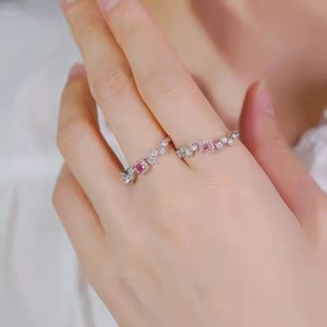 สายเพชรโมอีสเดิม925เงินพร้อมแหวนฮาโลของแท้สีชมพูประดับดินด้วยหินสีชมพูพร้อมแหวนเพชรชุดปู - Product Image 2