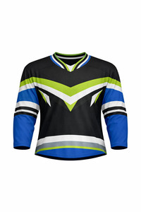 Jersey de Hockey sobre Hielo para Hombre, Rojo y Negro a Rayas, Manga Tres Cuartos, Malla Transpirable, Cuello en V, Personalizado por Sublimación - Product Image 1