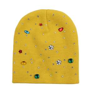 2026 Achetez un nouveau style de bonnets tricotés de haute qualité, bonnet personnalisé pour femmes, bonnet d'hiver en acrylique avec logo personnalisé, bonnets avec strass - Product Image 4