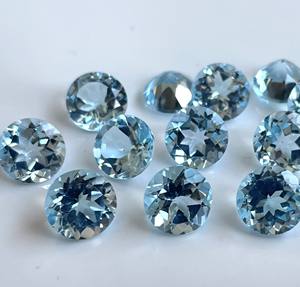 บุษราคัมสีฟ้าท้องฟ้าธรรมชาติตัด7มม. รอบเหลี่ยมเพชรพลอย-หลวมท้องฟ้าสีฟ้าบุษราคัมรอบ - Product Image 5